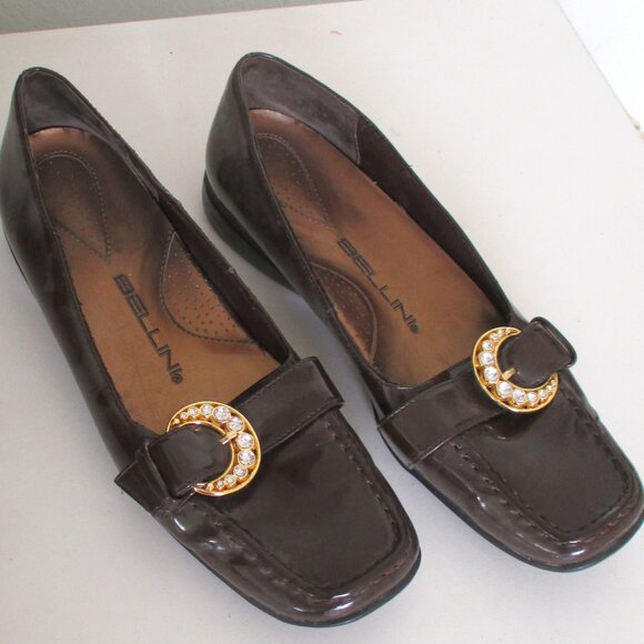 Bellini Womens Faux Chocolate Patent Leather w/Bling Flat Loafer - Size 8M - Picture 4 of 10
